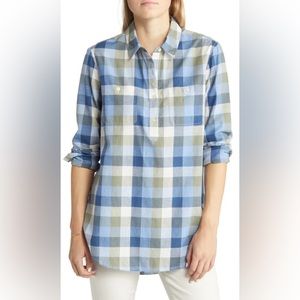 Caslon Blue & Tan Plaid Long Sleeve Cotton Shirt Size Small (4-6) NWT